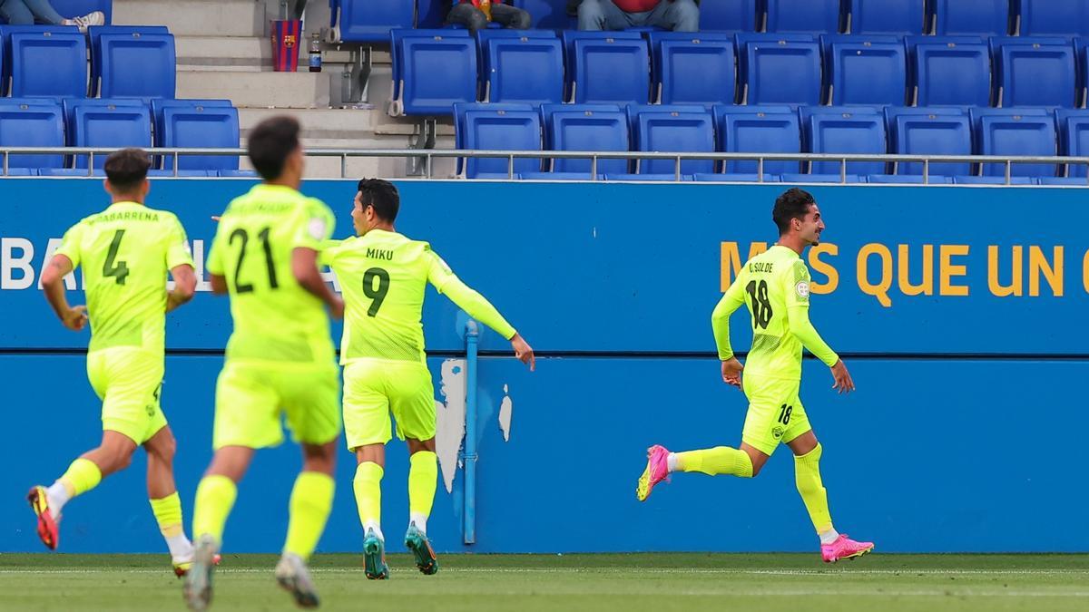 Oriol Soldevila celebra el gol contra el filial del Barça