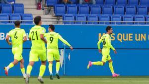 Oriol Soldevila celebra el gol contra el filial del Barça