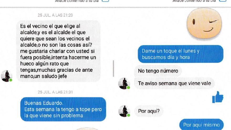 Uno de los mensajes enviados por el exbombero Eduardo Martínez al alcalde Luciano Huerga.