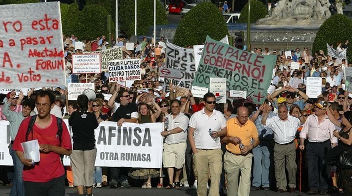 Manifestació d’afectats d’Afinsa i Fórum Filatélico, a Madrid, el 2006.