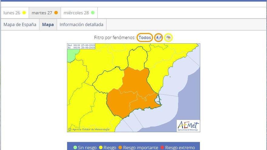 Elevan a nivel naranja el aviso por fuertes lluvias previstas para mañana