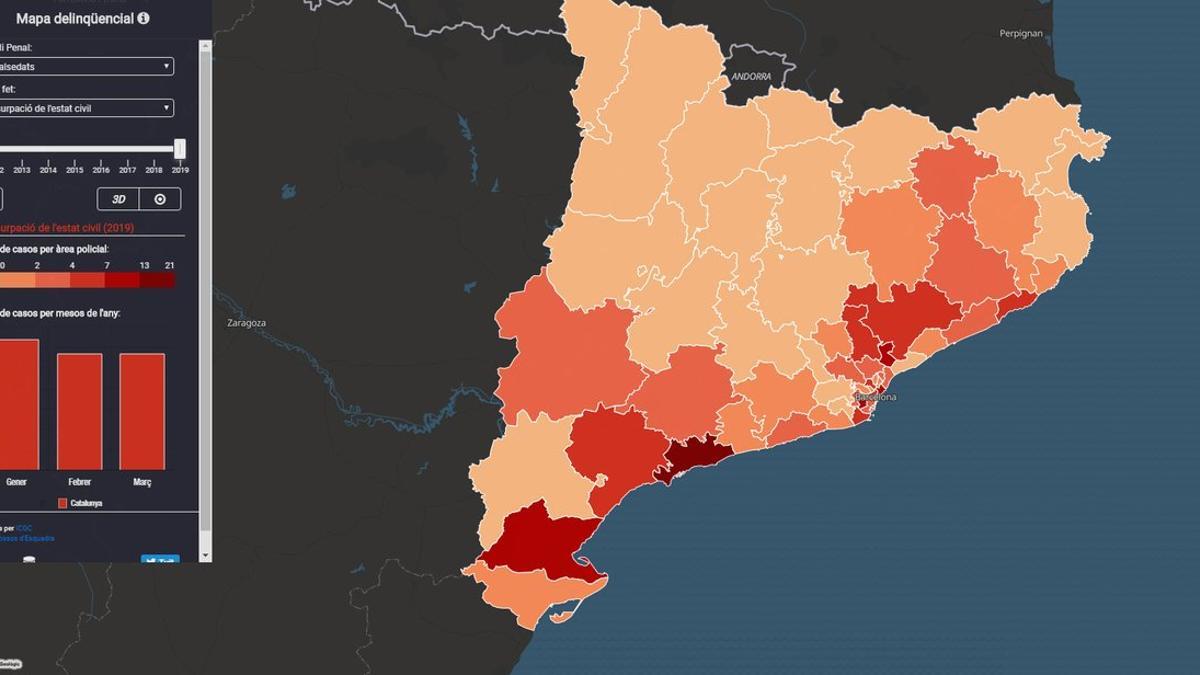 Este mapa interactivo muestra los datos de delincuencia en Catalunya