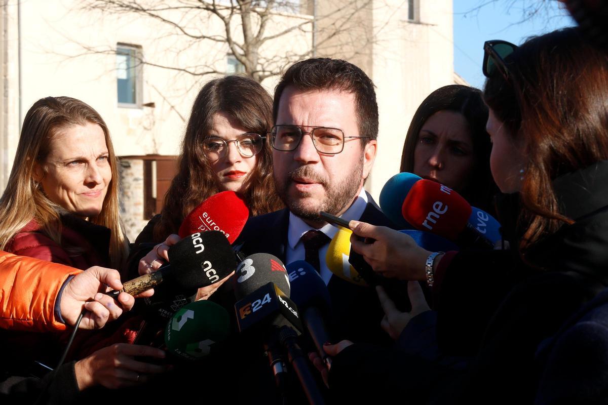 El president de la Generalitat, Pere Aragonès, este viernes en Vilablareix (Girona).