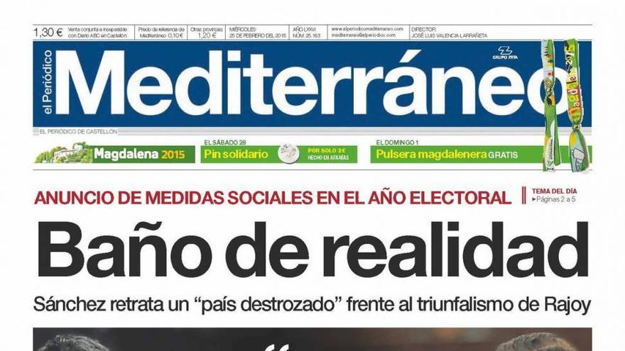 ‘Baño de realidad’, hoy en portada del periódico Mediterráneo