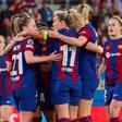 Las jugadoras del Barça celebrando el gol de Aitana ante el Brann