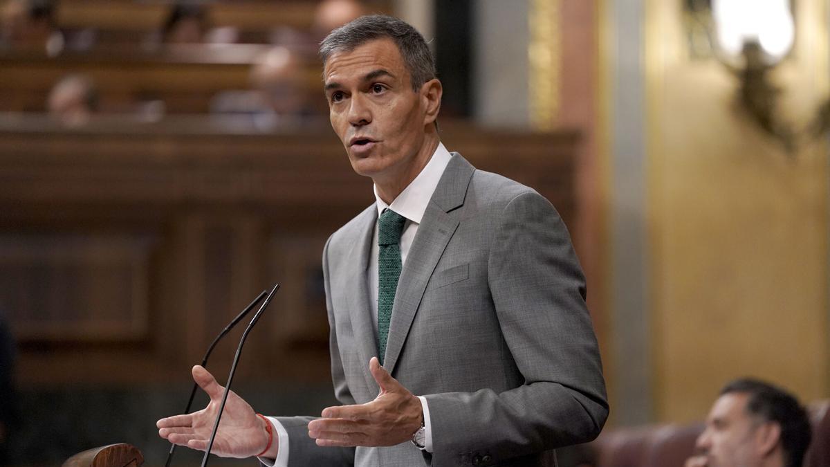 El presidente del Gobierno, Pedro Sánchez, durante su comparecencia en el Congreso este jueves para dar cuenta de la crisis en Ceuta.