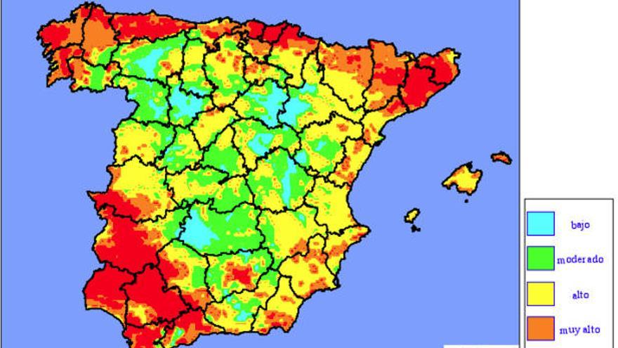 Mapa de riesgo de la Aemet.