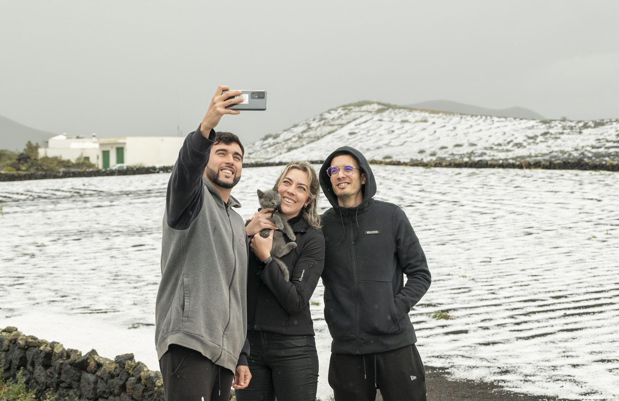 Temporal de lluvias y granizo en Lanzarote.