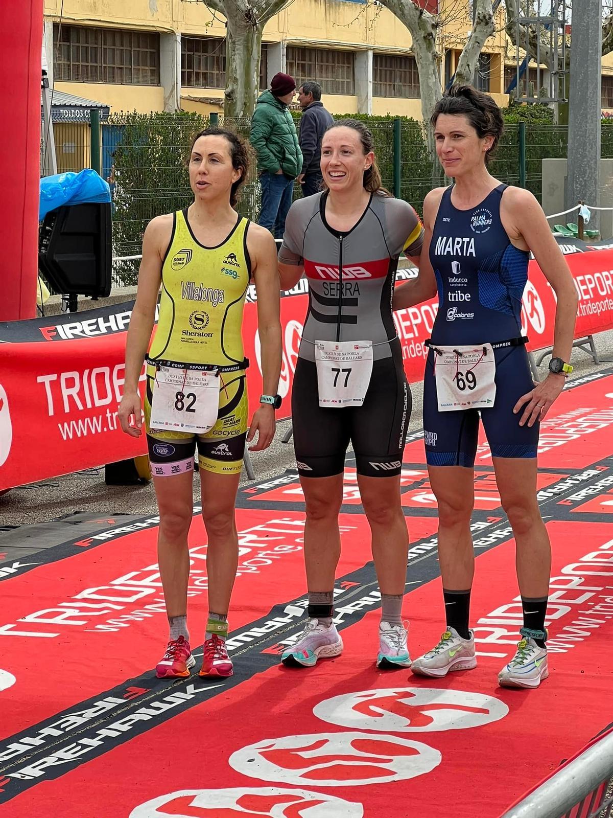 Las tres primeras clasificadas en el Campeonato de Baleares de duatlón