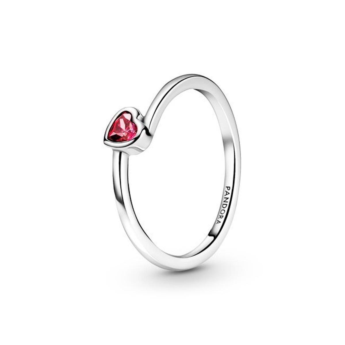 Anillo en plata de ley Corazón Solitario Rojo Inclinado