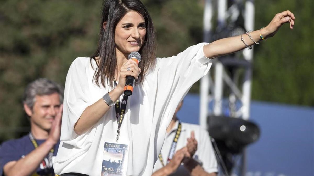 Virginia Raggi en un acto electoral el pasado 3 de junio en Roma.