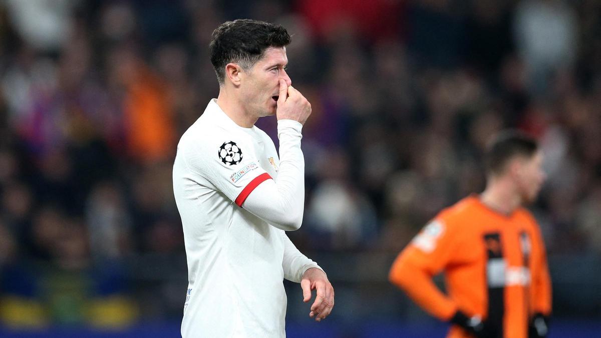 Lewandowski, en Hamburgo durante el Shakthar-Barça.