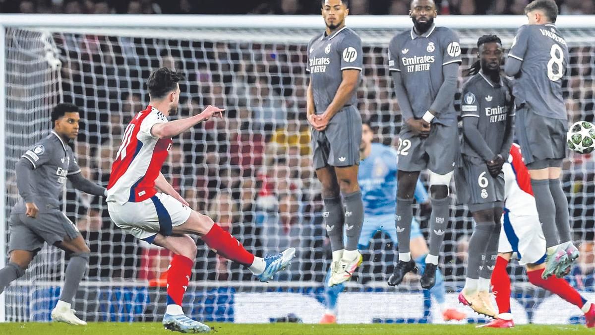 Rice, ejecutando uno de los goles ante el Real Madrid