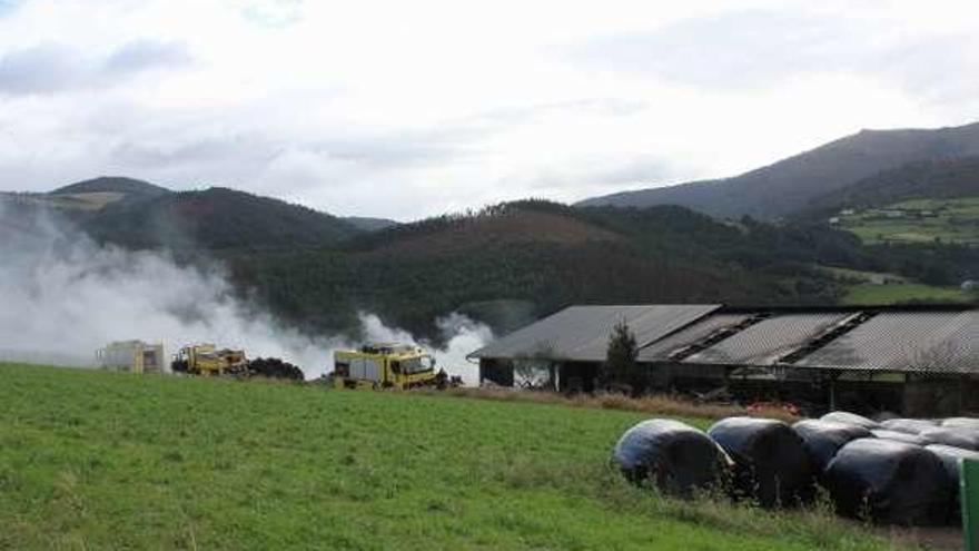 Alarma en una ganadería de Meredo al arder una bola de silo