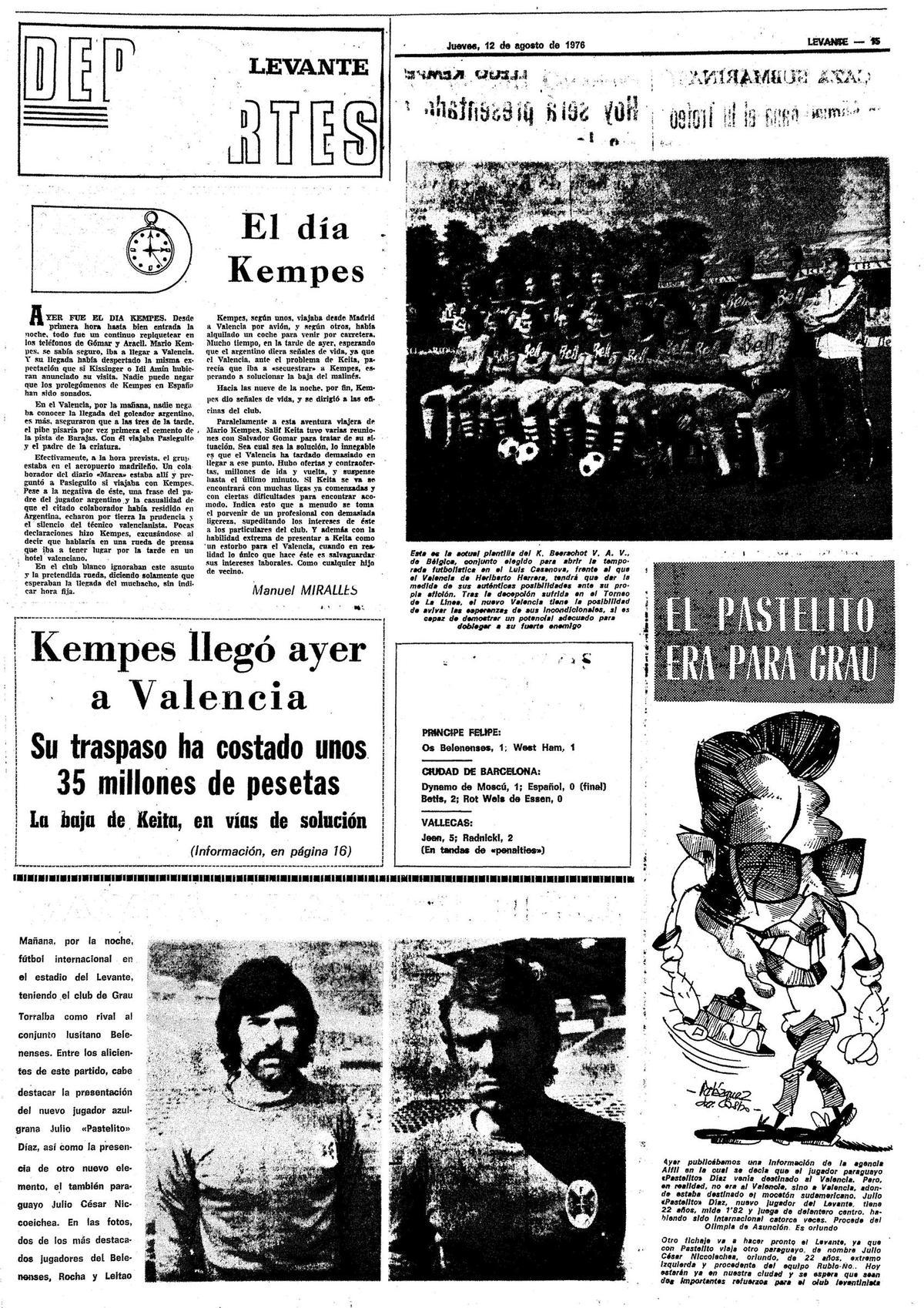 La llegada de Kempes al Valencia CF en agosto de 1976 en Levante.