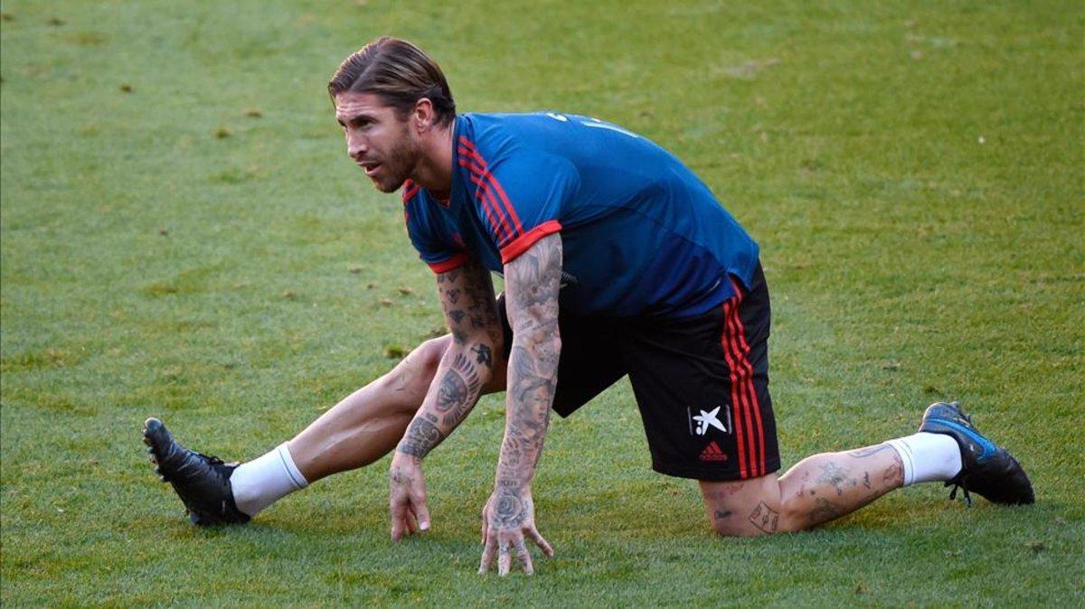 Sergio Ramos durante un entrenamiento