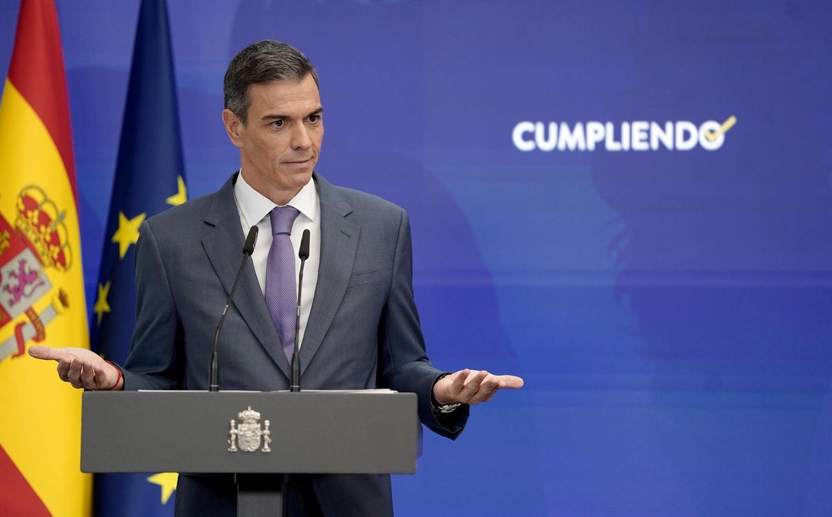 Pedro Sánchez, presidente del Gobierno, comparece en Moncloa.