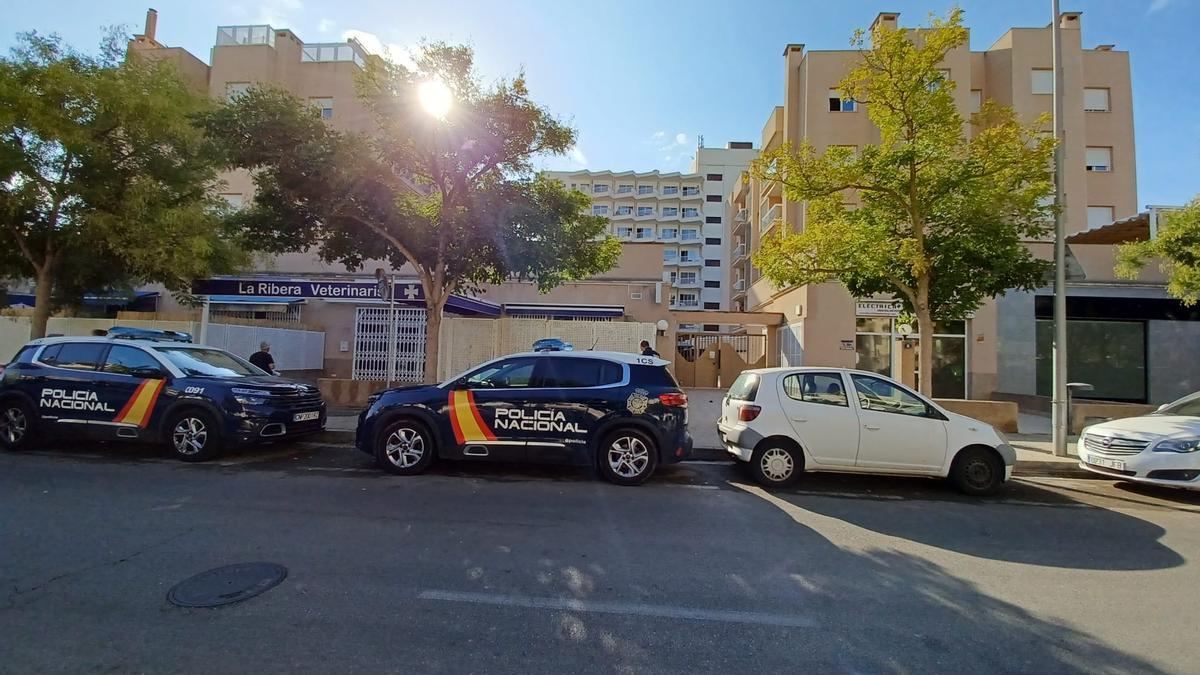 Coches de la Policía, ayer en el lugar del tiroteo.