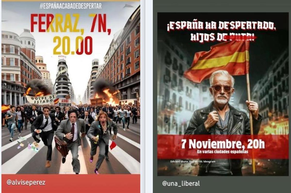 Afiches conovocantes a una nueva .concentración ante la sede federal del PSOE el 7 de noviembre