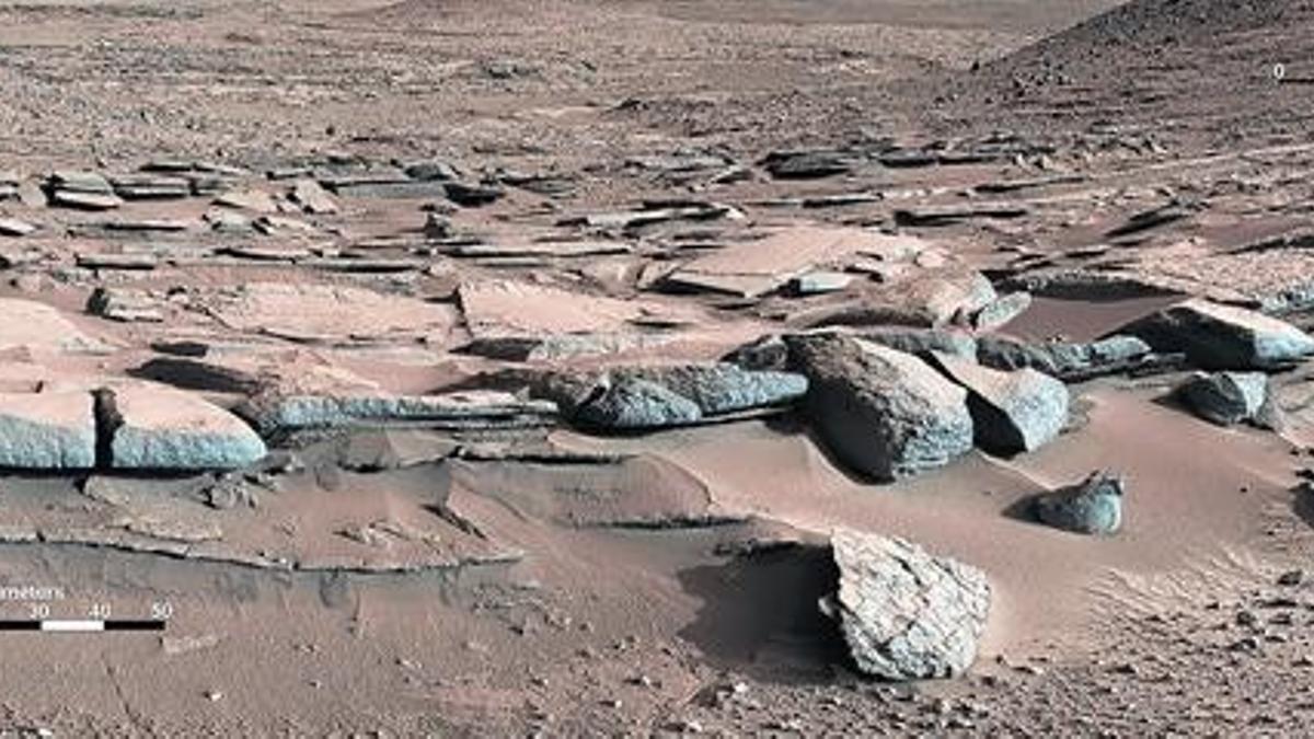 Curiosas formaciones en la superficie de Marte atribuidas a la antigua presencia de ríos que desembocaban en un lago.