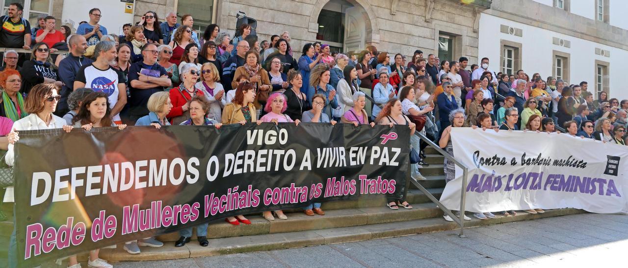 Una concentración celebrada en Vigo en repulsa por el último crimen machista ocurrido en Galicia, el de Oia.
