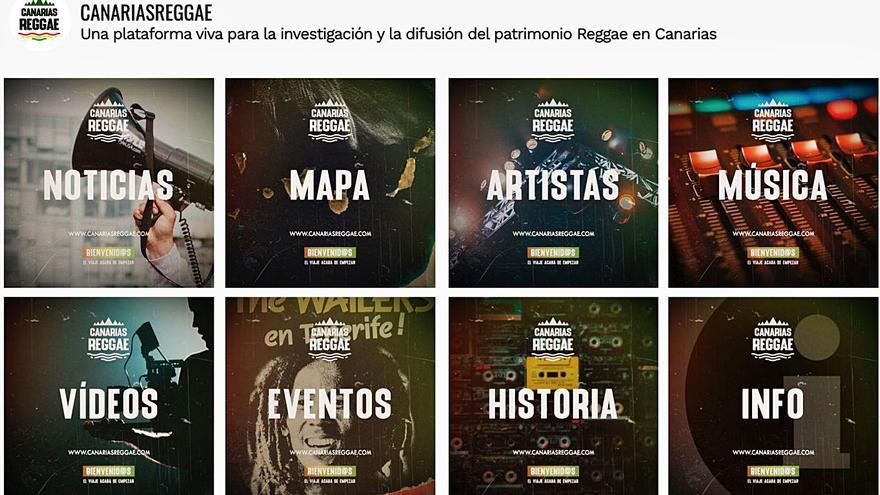 Captura de la nueva página web Canarias Reggae. La plataforma ofrece un mapa con todos los agentes culturales relacionados con el sector, así como una completa guía de actividades, un catálogo de artistas e historia del género.