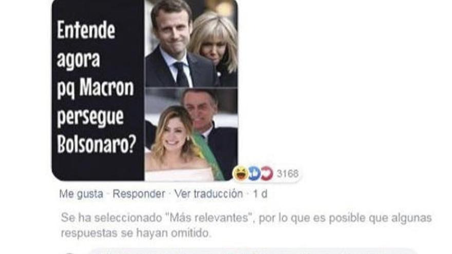 Mensaje de un seguidor de Bolsonaro ofensivo para Brigitte Macron. // FdV