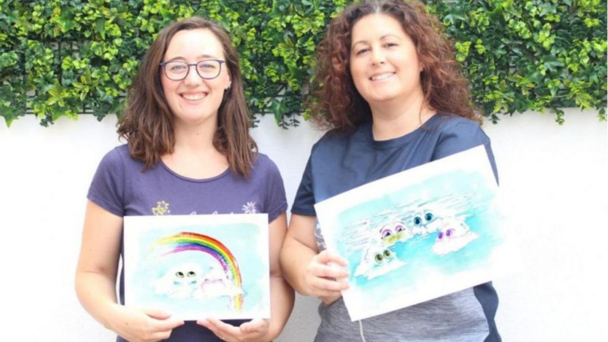 Mireia Pascual y Maria Molina, con ilustraciones del cuento. | LEVANTE-EMV