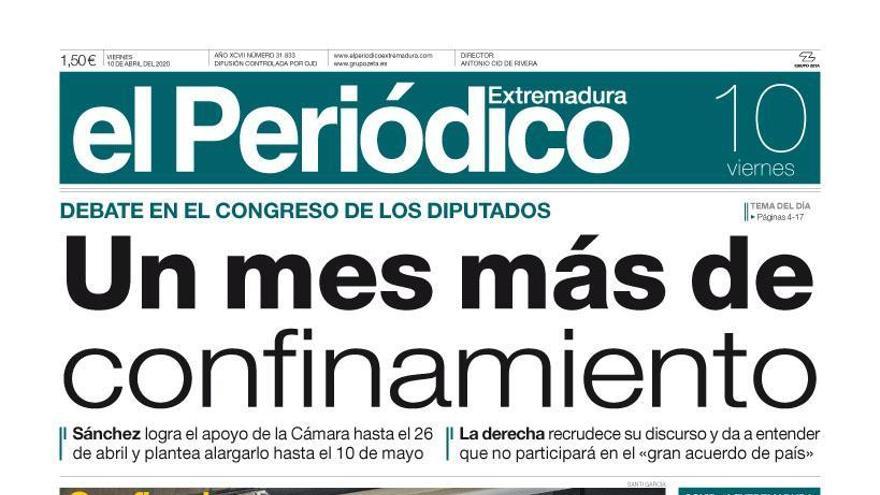 Esta es la portada de EL PERIÓDICO EXTREMADURA correspondiente al día 10 de abril del 2020