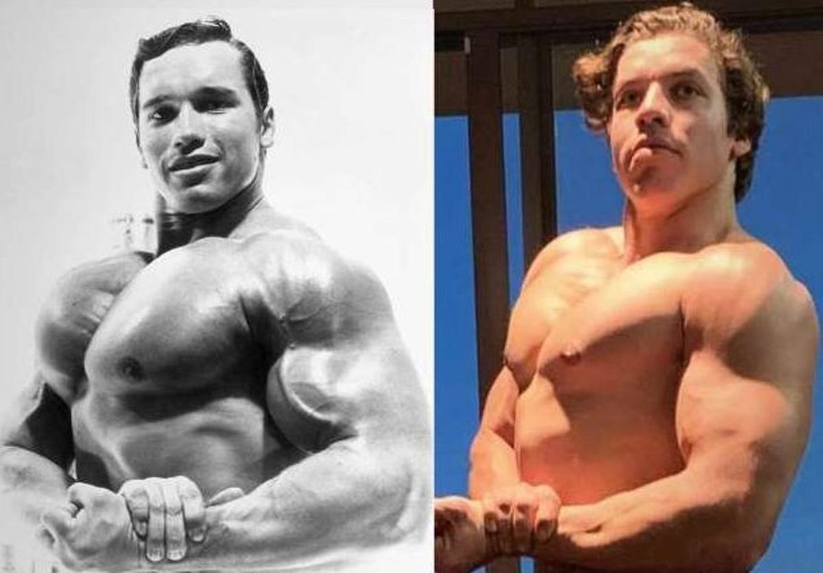 Joseph Baena, hijo de Arnold Schwarzenegger, con su padre.