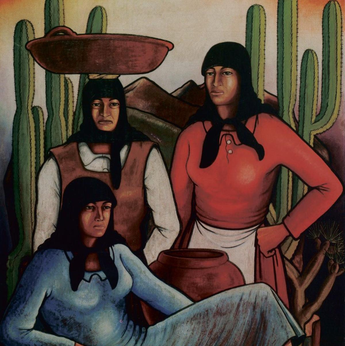 Felo Monzón, 1954, ‘Tres campesinas canarias’, óleo sobre tela. |