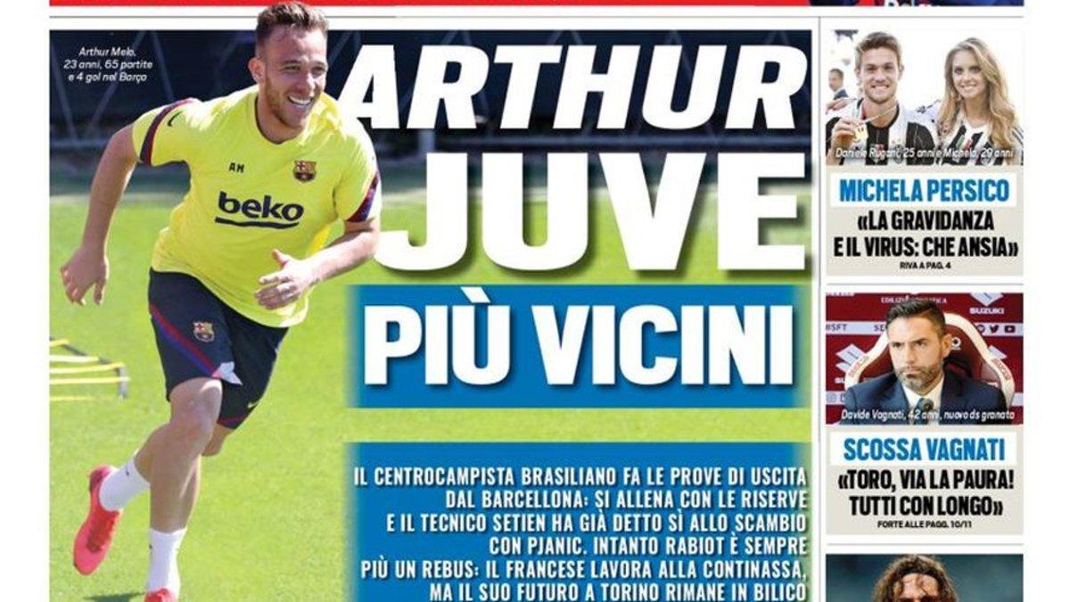 Arthur, portada este domingo de Tuttosport