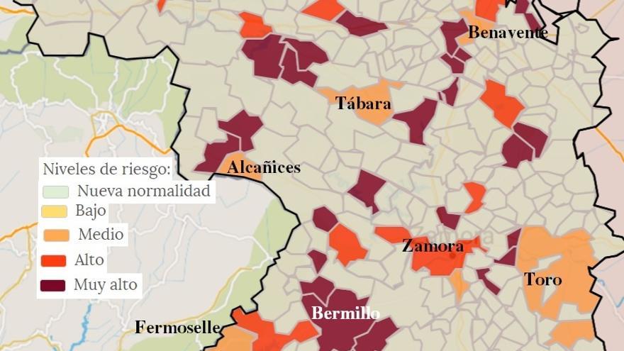 Mapa de contagios COVID por municipios en Zamora