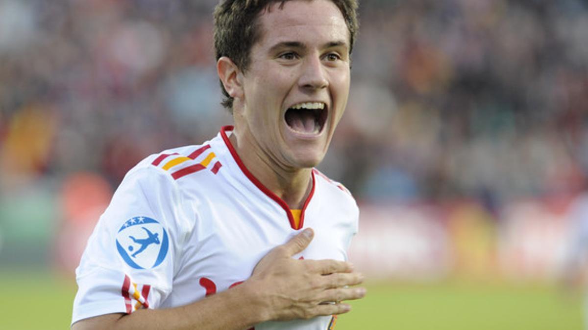 El centrocampista de la selección española de fútbol Sub'21 Ander Herrera celebra el gol ante Suiza.