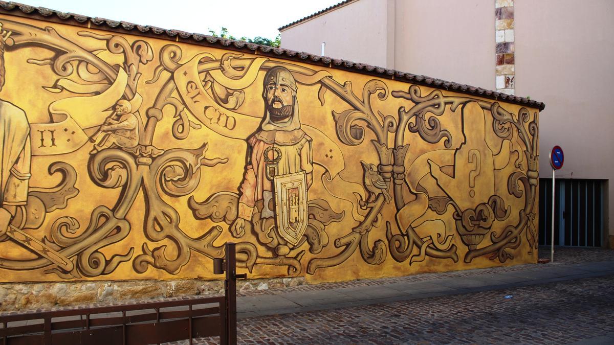 Detalle del Cid en el nuevo mural de la calle San Martín.