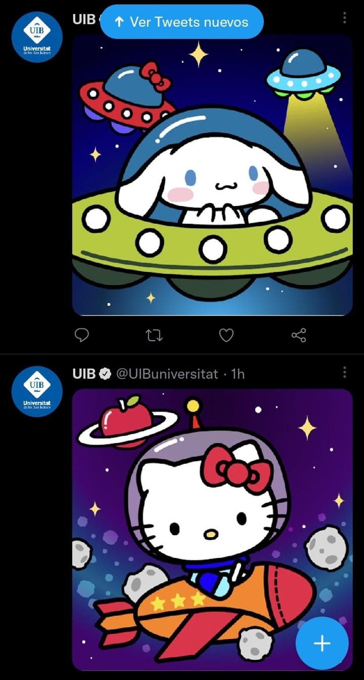 Imágenes de Hello Kitty en la cuenta oficial de Twitter de la UIB.