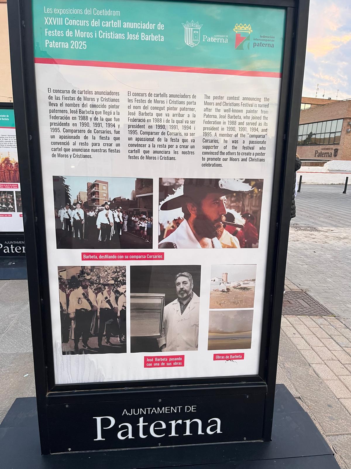 Panel dedicado a José Barbeta, impulsor del cartel de Moros y Cristianos.