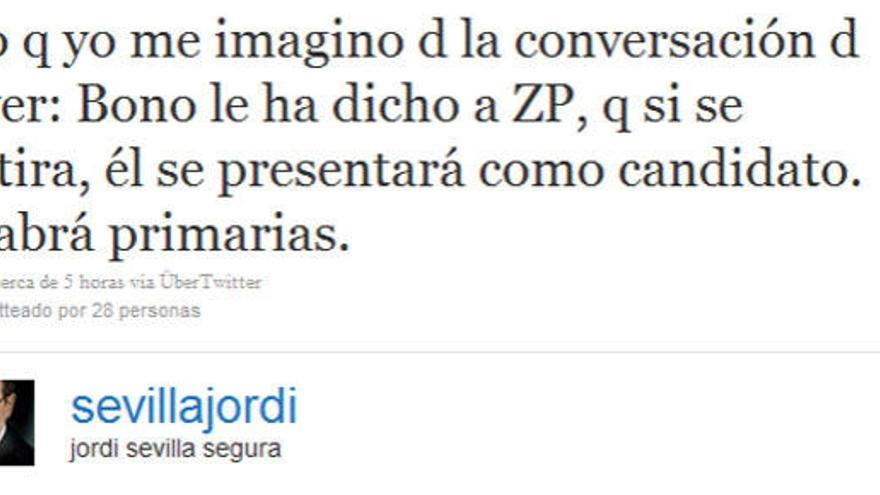 Sevilla dice que Bono optará a primarias si Zapatero no sigue