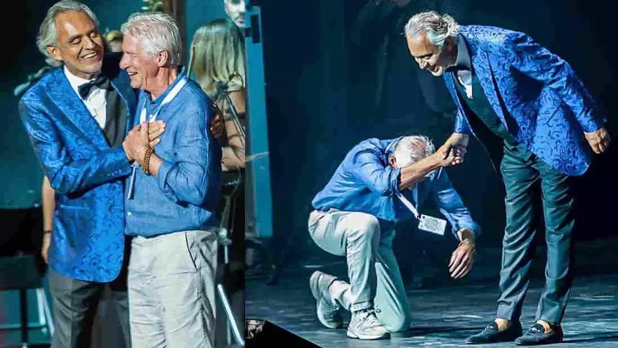 Richard Gere, als peus d'Andrea Bocelli en un concert a Marbella (Màlaga)