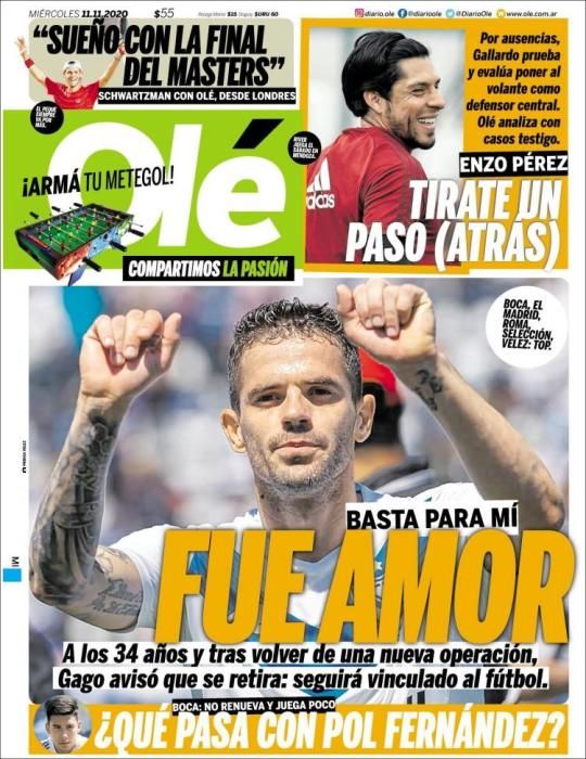 Portada OLÉ miércoles  11 noviembre 2020