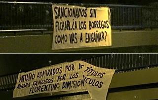 Pancartas contra Florentino en Madrid tras la sanción de la FIFA