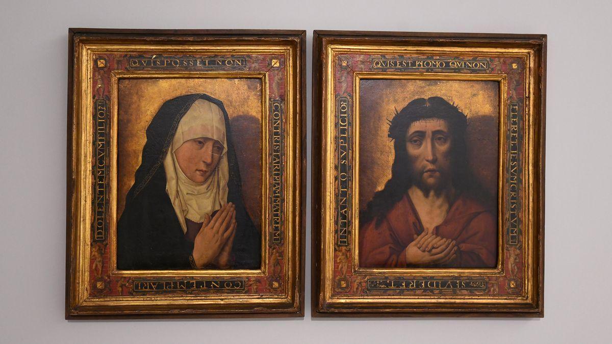 Cadros da Dolorosa e o Ecce Homo que se atopan depositados no Museo de Pontevedra.