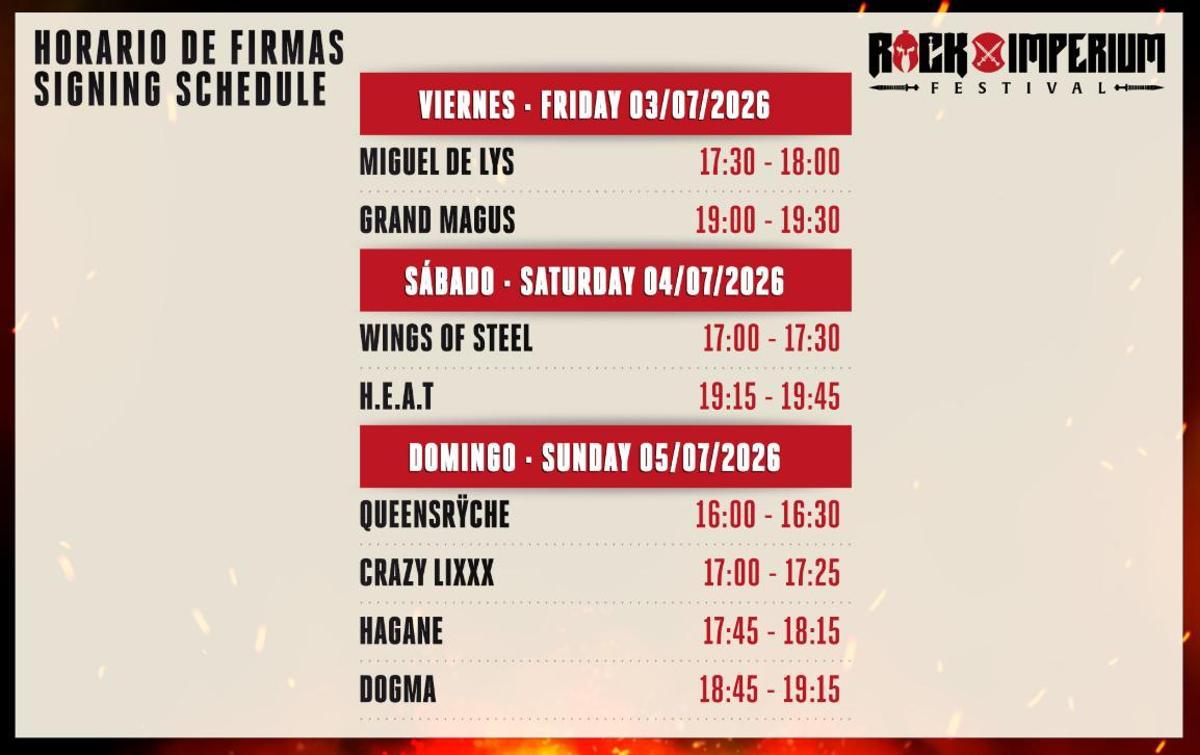 Horario de firmas de artistas en el Rock Imperium