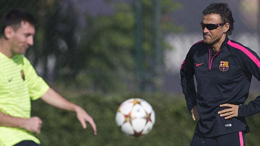 Messi y Luis Enrique, en un entrenamiento.