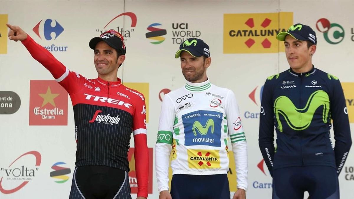 Alberto Contador junto a Alejandro Valverde y Marc Soler