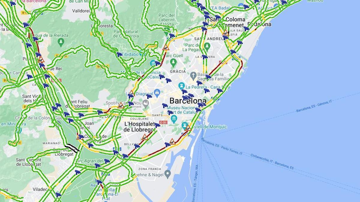 Mapa continuo del tráfico a las 11h de este jueves 8 de agosto