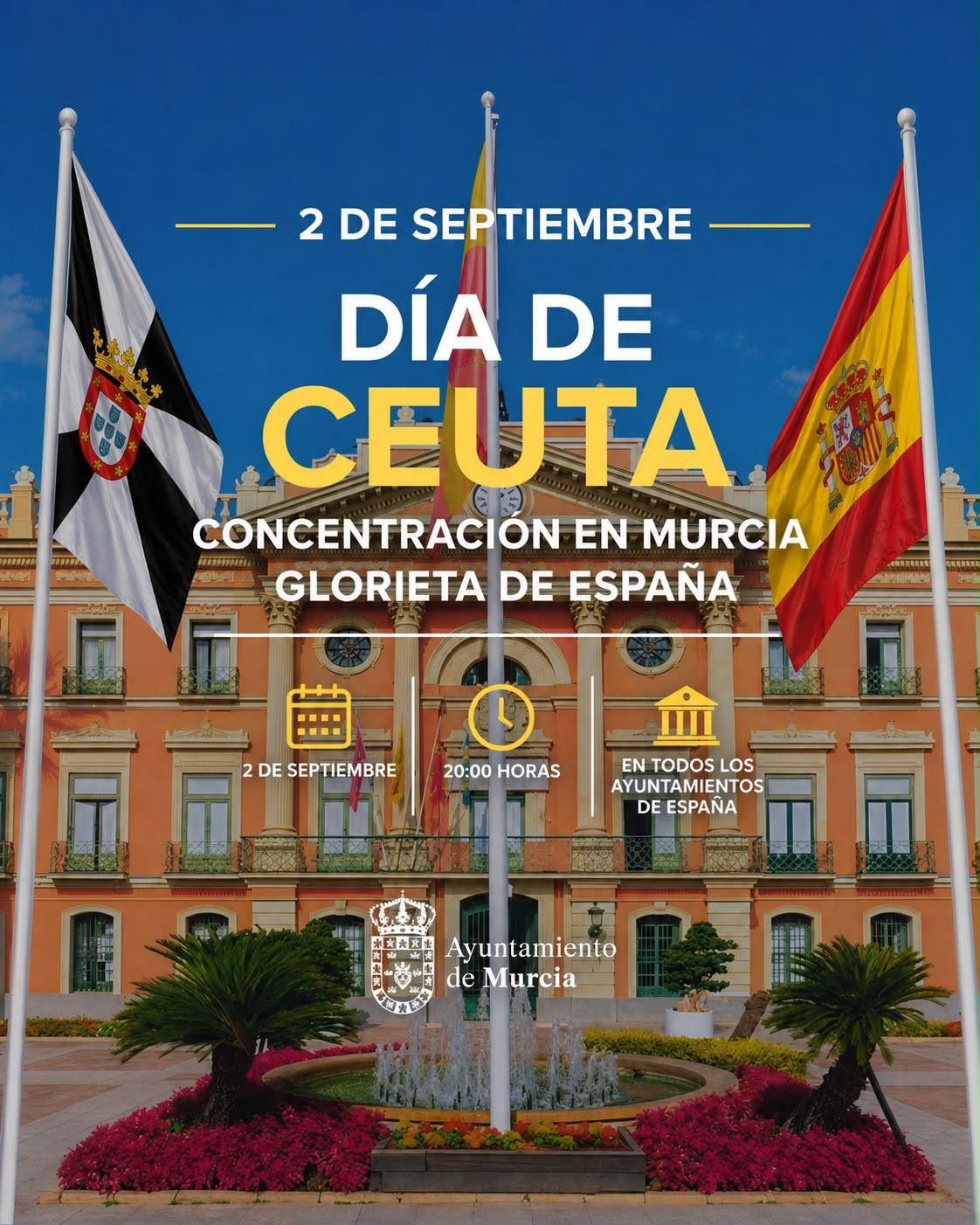 La bandera de Ceuta ondeará en Murcia el 2 de septiembre en apoyo a la ciudad autónoma