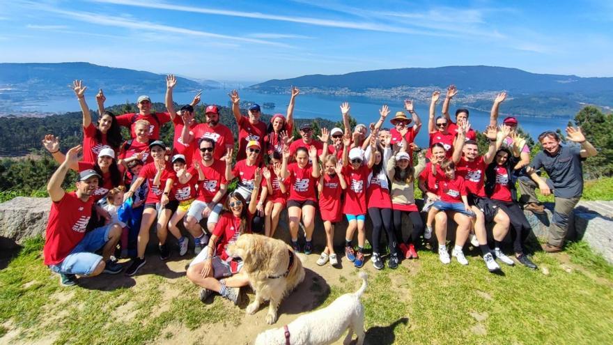 Voluntarios de una empresa redondelana reforestan con abedules un monte de O Viso