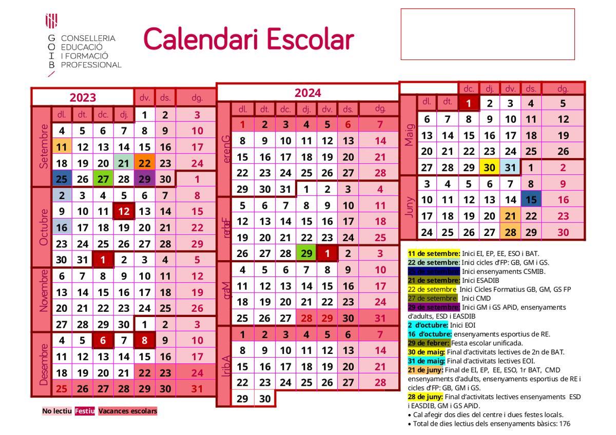 El calendario escolar publicado por la conselleria de Educación.