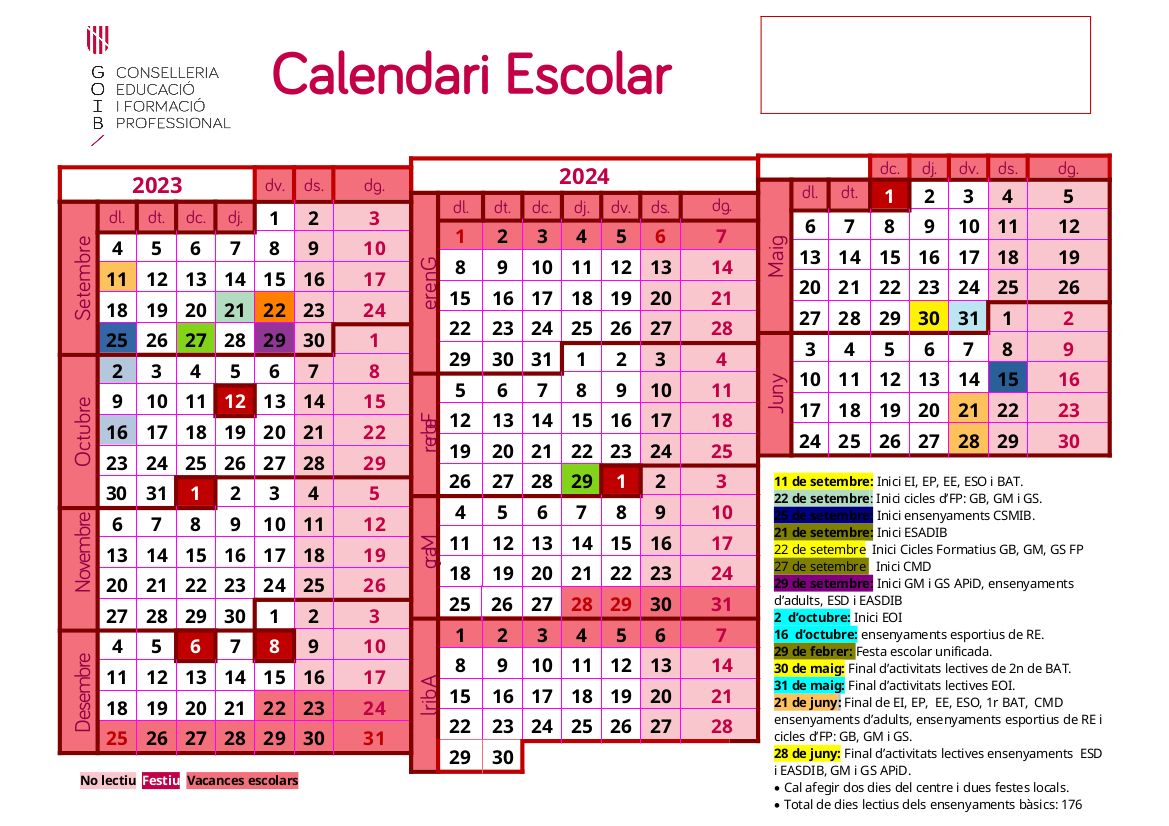 El calendario escolar publicado por la conselleria de Educación.